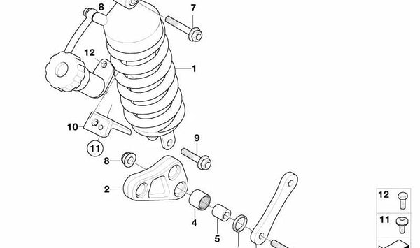 Brazo tensor trasero OEM 33537658580 para BMW Motorrad F 650 CS (FK14) modelos 0174 y 0177. Compatible con producción de 2001 a 2005. Original BMW Motorrad.