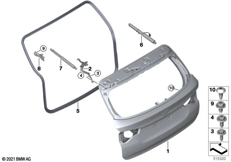 Rear Tailgate Hinge Left for BMW F97, G01, G08 (OEM 41007494943). Original BMW.