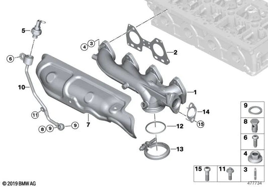 Placa de proteção térmica para BMW F20N, F21N, F22, F23, F30, F31, F34, F32, F33, F36, F10N, F11N, G30, G31, F25, G01, G02 (OEM 11628513648). BMW original