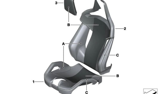 Funda asiento en cuero azul/negro para BMW M3 G80 (M3, M3 Competition, M3 Competition xDrive) OEM 52107993772. Compatible con todos los modelos G80 desde 11/2020. Original BMW.