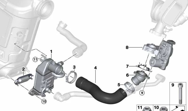Radiador de gases de escape baja presión OEM 11718576809 para MINI F56, F55, Clubman F54, Countryman F60... y más. Original MINI.