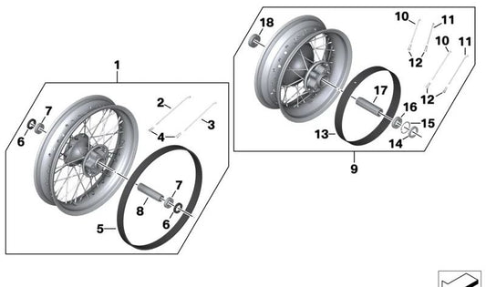 Rueda de rayos negra delantera OEM 36311691814 para motos BMW R 18, R 18 Roctane. Original BMW Motorrad.