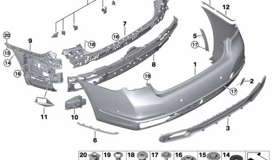 Aletín trasero derecho OEM 51127475126 para BMW Serie 7 {G11N, G12N}. Revestimiento de paragolpes trasero. Original BMW.