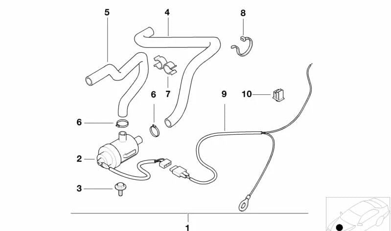 Manguera bomba de agua auxiliar calefacción OEM 64218372922 para BMW E36. Original BMW.