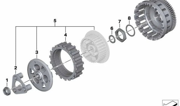 Cesta de embrague OEM 21218543676 para BMW Motorrad R 1200 GS, R 1250 GS, R 1200 GS Adventure, R 1250 GS Adventure, R 1200 RT, R 1250 RT. Original BMW Motorrad.