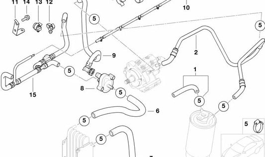 Tubería de combustible OEM 13537787544 para BMW E46 330d {AL01, AL02, AL91, AL92, AP01, AP02, AP91, AP92, EL01, EL02}. Recambio original BMW.