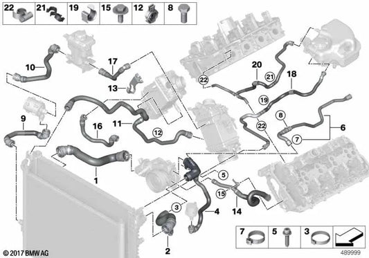 Expansionsablagerungsschlauch für BMW G30, G30N, G11, G11N, G12, G12N, G14, G15, G16 (OEM 17128602676). Original BMW.