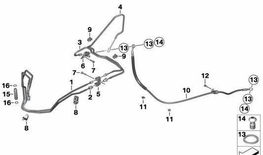 Tubería de freno trasera OEM 34328527515 para motos BMW K1200GT, K1300GT. Original BMW Motorrad.