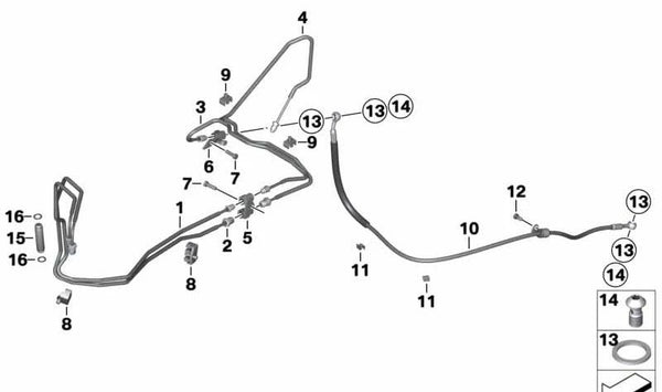 Tubería de freno trasera OEM 34328527515 para motos BMW K1200GT, K1300GT. Original BMW Motorrad.