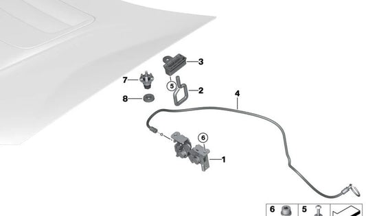 Cable apertura capó delantero derecho OEM 51237336250 para BMW i12 (i8 Coupé) e i15 (i8 Roadster). Compatible con modelos I12 e I15 fabricados entre 2014 y 2020. Pieza original BMW.