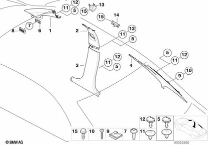 Links hintere Säulenauskleidung für BMW E39 (OEM 51437006853). Original BMW