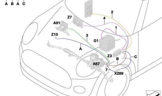 Cable adaptador EPS OEM 61128795890 para BMW F45, F48 y MINI F56, F60. Compatible con múltiples versiones de motor y transmisión. Pieza original BMW y MINI.