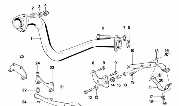 Tubo de escape OEM 18111177015 para BMW E28. Repuesto original BMW.