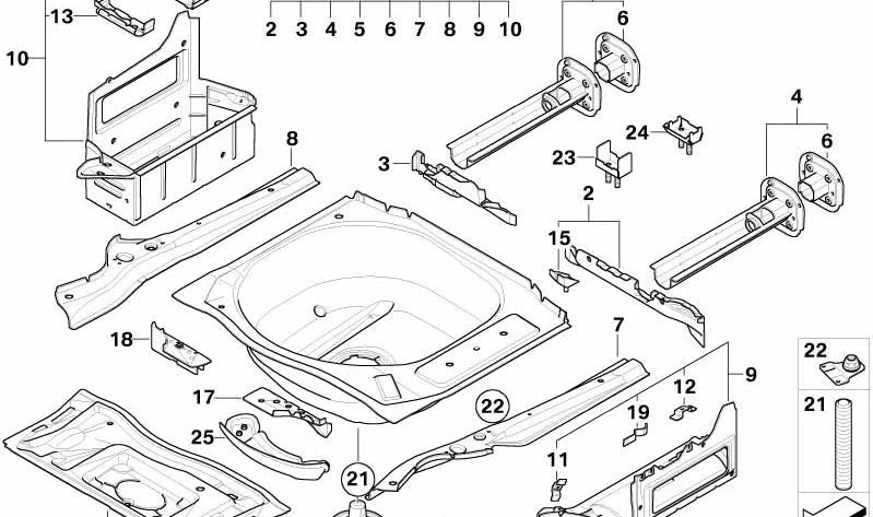 Soporte derecho del larguero delantero OEM 41117133422 para BMW E60. Pieza original BMW.