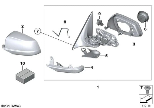 Exterior mirror without heated glass right for BMW F12, F13 (OEM 51167283458). Original BMW