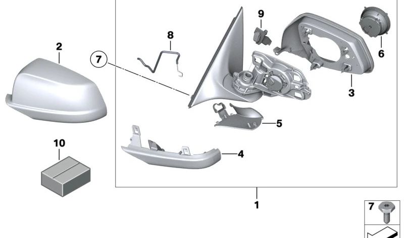Carcasa de espejo retrovisor derecho imprimada OEM 51167187432 para BMW E60, E61, F07, F10, F11, F18, E63, E64, F06, F12, F13, F01, F02, F04. Original BMW.