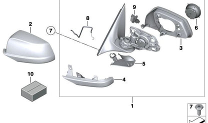 Carcasa de espejo retrovisor derecho imprimada OEM 51167187432 para BMW E60, E61, F07, F10, F11, F18, E63, E64, F06, F12, F13, F01, F02, F04. Original BMW.