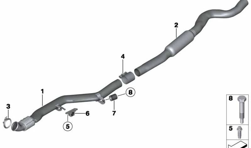 Intermediate silencer for BMW 3 Series F30, F31, F34, 4 Series F32, F33, F36 (OEM 18307646996). Genuine BMW.