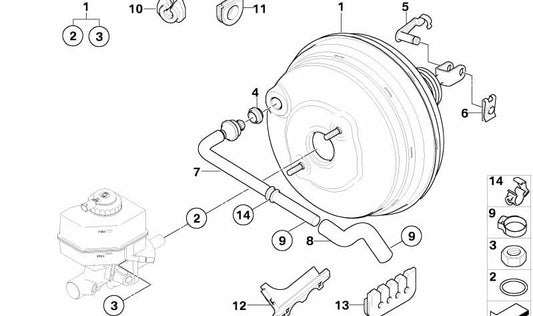 Tubo de vacío con válvula antirretorno OEM 34333403243 para BMW X3 E83 2.0i (PA32, PC32) con motor N46. Apto para modelos fabricados entre 10/2005 y 11/2008. Original BMW.