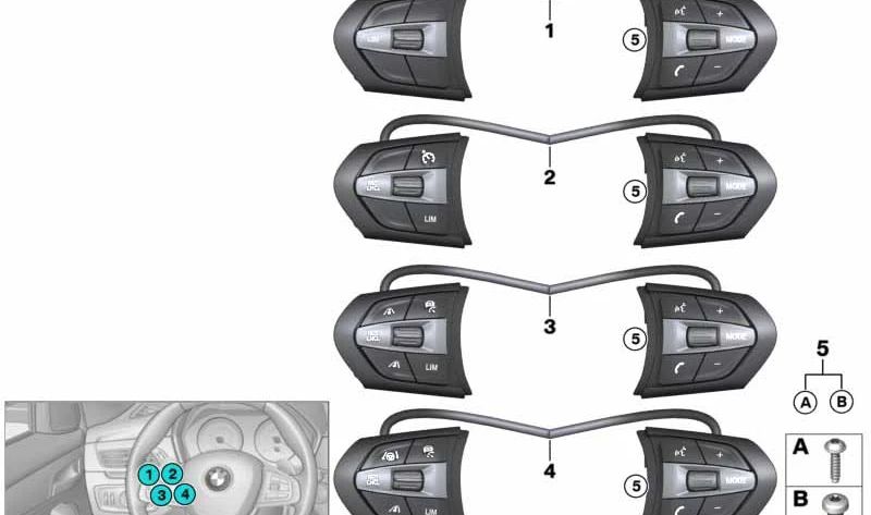 Botón control volante multifunción M-Sport OEM 61317856947 para BMW F45, F45N, F46, F46N, F48, F48N, F49, F39. Original BMW.