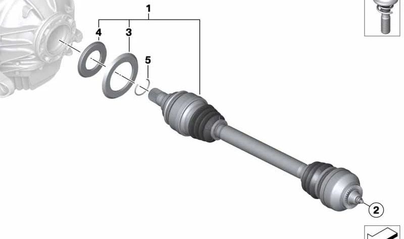 Palier trasero izquierdo OEM 33212284115 para BMW F10 M5, F06 M6, F12 M6, F13 M6. Compatible con modelos de tracción trasera. Original BMW.