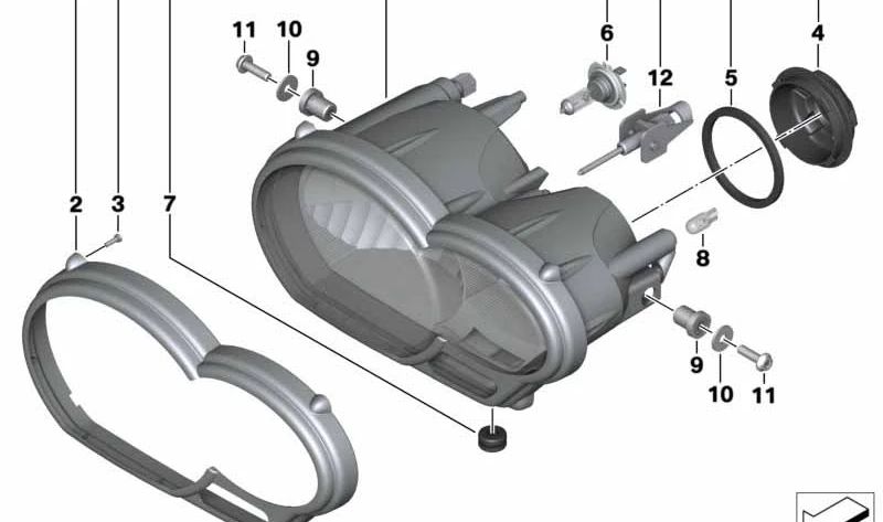 Faro delantero OEM 63128527540 para BMW Motorrad {F650GS, F700GS, F800GS, F800R, F800GT, F800S, F800ST, R1200GS, R1200R, R1200RT, S1000RR, S1000XR}. Original BMW Motorrad.