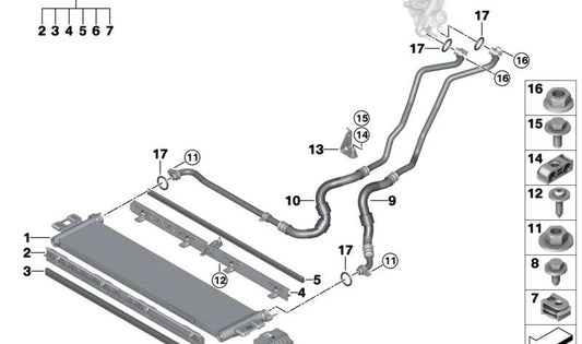 Refroidisseur d'huile de moteur pour la série BMW 2 G87, 3 G80 Series, G81, 4 G82 Series, G83 (OEM 17215A4DF50). BMW d'origine