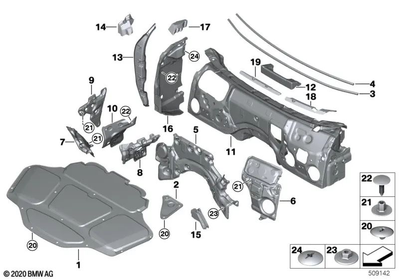 Engine compartment firewall sound insulation for BMW G32, G32N (OEM 51487393240). Original BMW