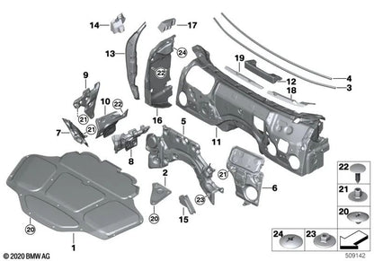 Engine compartment firewall sound insulation for BMW G32, G32N (OEM 51487393240). Original BMW
