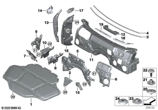 Engine compartment firewall sound insulation for BMW G32, G32N (OEM 51487393240). Original BMW