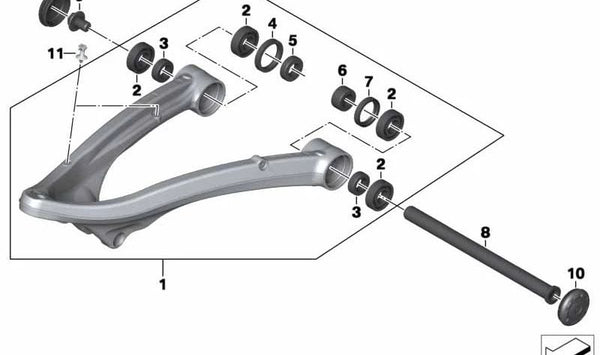 Brazo longitudinal delantero OEM 31428527533 para motos BMW R 1200 GS, R 1250 GS, R 1200 GS Adventure, R 1250 GS Adventure. Original BMW Motorrad.
