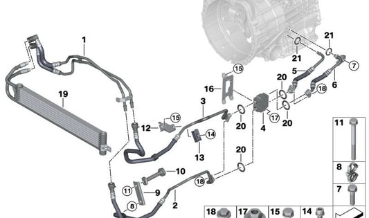 Connexion de refroidisseur d'huile de transmission pour BMW F87, F87N (OEM 17227853588). BMW d'origine