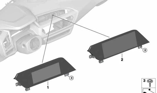 Pantalla central de información de 8.8" OEM 65505A3E577 para BMW Z4 G29 {M40i, sDrive20i, sDrive30i}. Modelos compatibles: HF01, HF61, HF51, HF11, HF21, HF81, HF41. Original BMW.