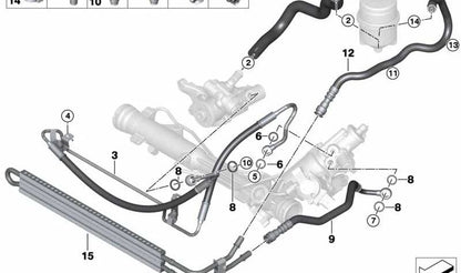 Manguito de expansión dirección activa OEM 32416778235 para BMW E82, E88, E90, E91, E92, E93. Compatible con motores N54 y N55. Original BMW.