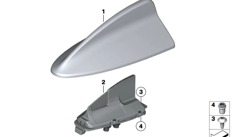 Carcasa vacía antena de techo imprimada OEM 65205A33E66 para BMW G42, G87, G20N, G28N, G80, G80N, G22N. Original BMW.