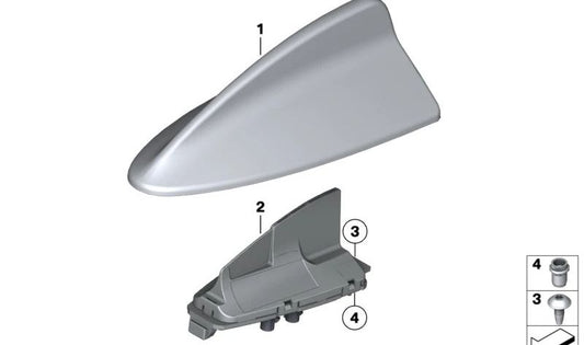 Carcasa vacía antena de techo imprimada OEM 65205A33E66 para BMW G42, G87, G20N, G28N, G80, G80N, G22N. Original BMW.