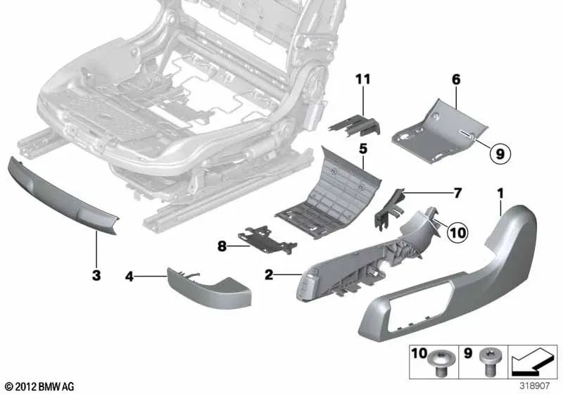 Copertura di corsia interna sinistra per BMW F06, F12, F13 (OEM 52107263077). BMW originale