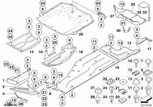 Right side engine compartment protection for BMW E65, E66 (OEM 51757153786). Original BMW.