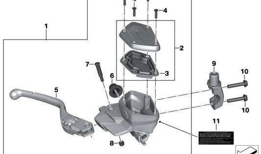 Conjunto del freno de mano OEM 32728561414 para BMW K1600 GT, K1600 GTL, K1600 Bagger. Original BMW Motorrad.