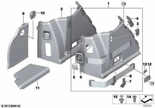 Tapa del maletero izquierda para BMW F07N (OEM 51477342883). Original BMW