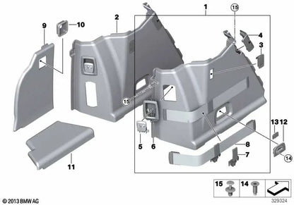 Trunk liner cover left for BMW F07, F07N (OEM 51477229823). Original BMW