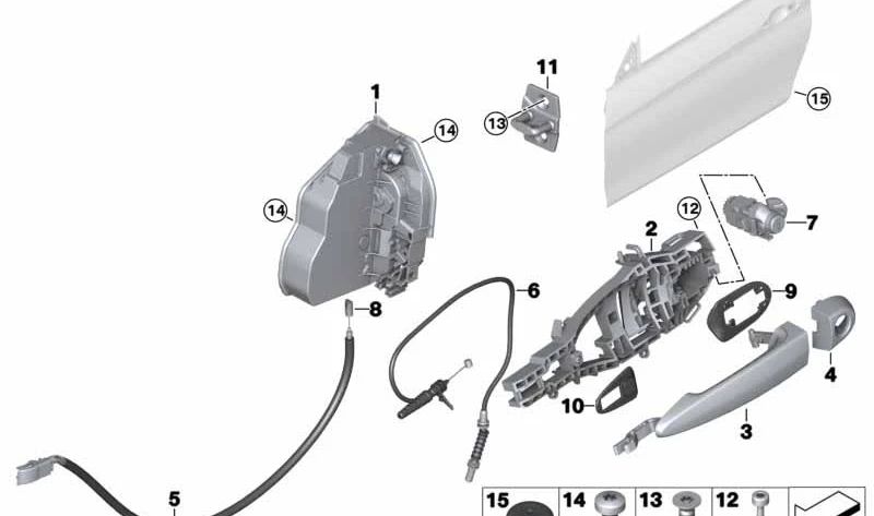 Soporte interior maneta puerta delantera izquierda OEM 51217290115 para BMW F32, F32N, F33, F33N, F82, F82N, F83, F83N. Original BMW.