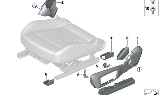 Couvercle de siège externe gauche pour la série BMW 2 G42, G87, 4 G22, G23, G82, G83 (OEM 52109870707). BMW d'origine