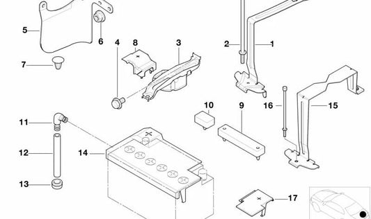 Copertura di protezione della batteria OEM 61218370981 per la serie BMW 3 E46 (316i AL/AN/ER). Compatibile con versioni manuali e automatiche. BMW originale.