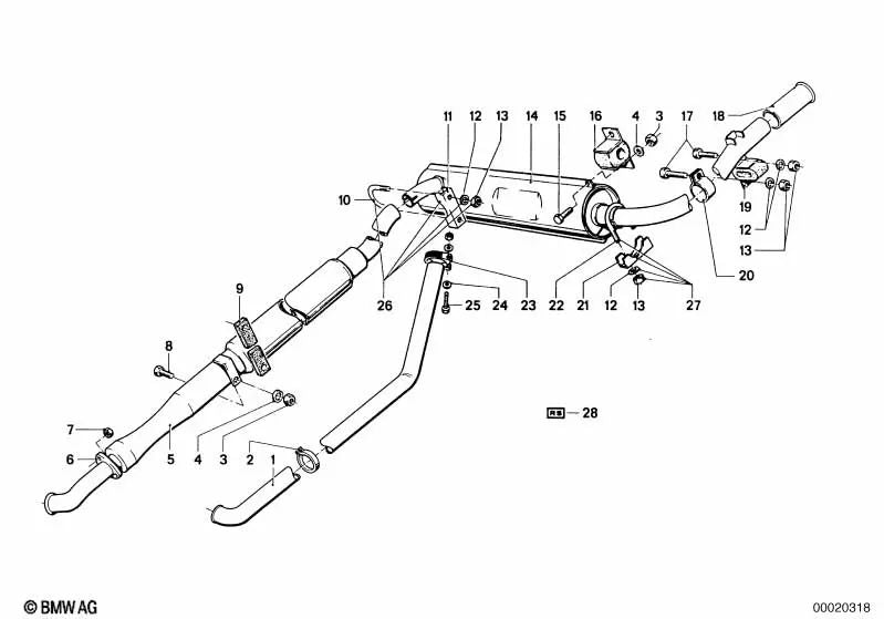 Tubo de escape trasero OEM 18114790105 para BMW 1500, 2000C, 2000CS. Original BMW.