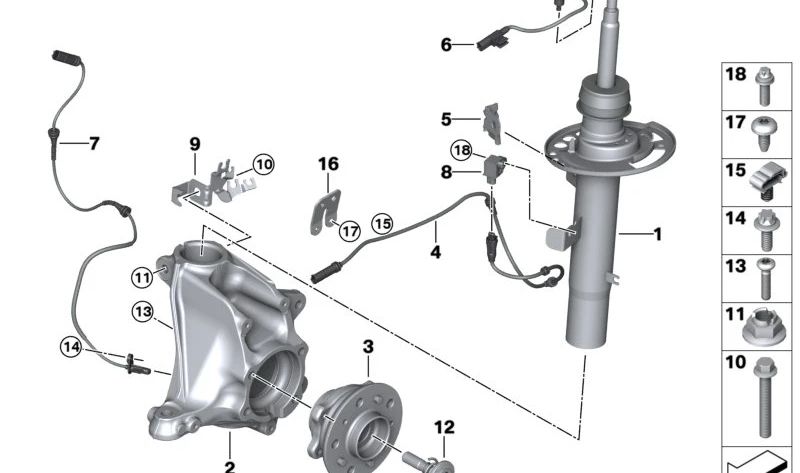Mangueta delantera izquierda OEM 31218067435 para BMW F97, F97N, F98, F98N. Repuesto original BMW.