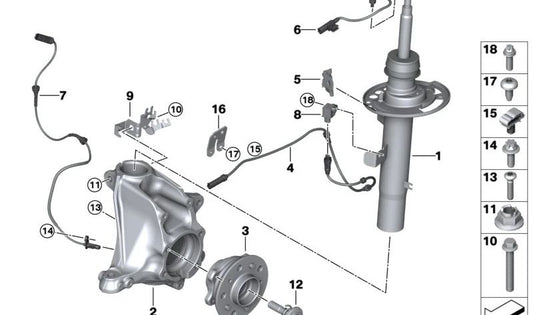 Mangueta delantera izquierda OEM 31218067435 para BMW F97, F97N, F98, F98N. Repuesto original BMW.