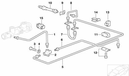 Latiguillo de freno trasero OEM 34321159878 para BMW E21, E30, E36, E12, E28, E34, E24, E23, E32. Longitud 222mm. Original BMW.