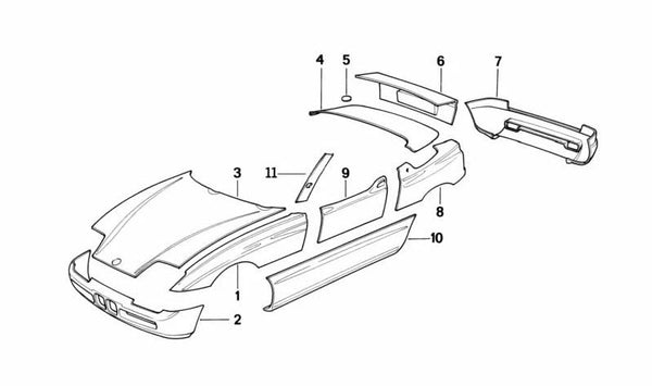 Panel trasero OEM 51128121365 para BMW Z1. Original BMW.