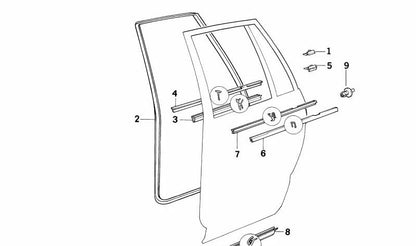 **Sellado / Burlete de puerta trasera izquierda OEM 51229059649 para BMW E34. Original BMW.**